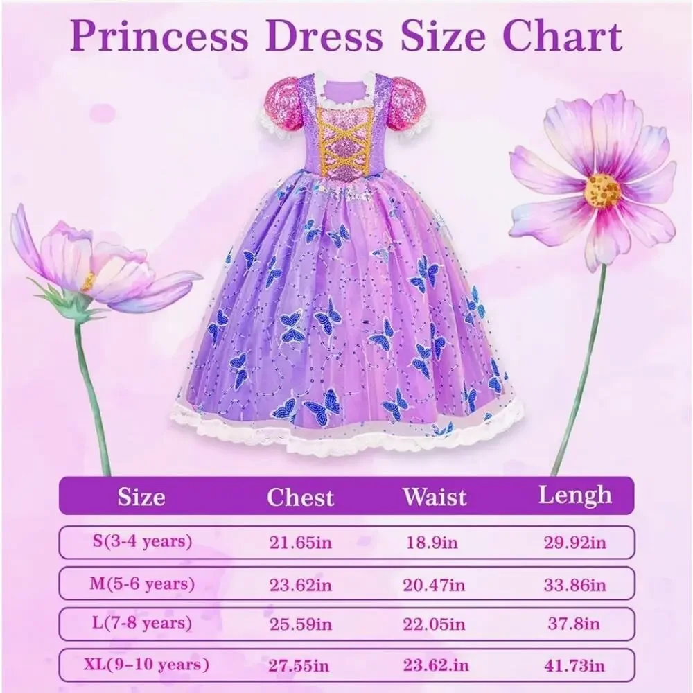 Sequin Butterflies Purple Princess Dress Halloween Costume Cosplay Girls M 5-6